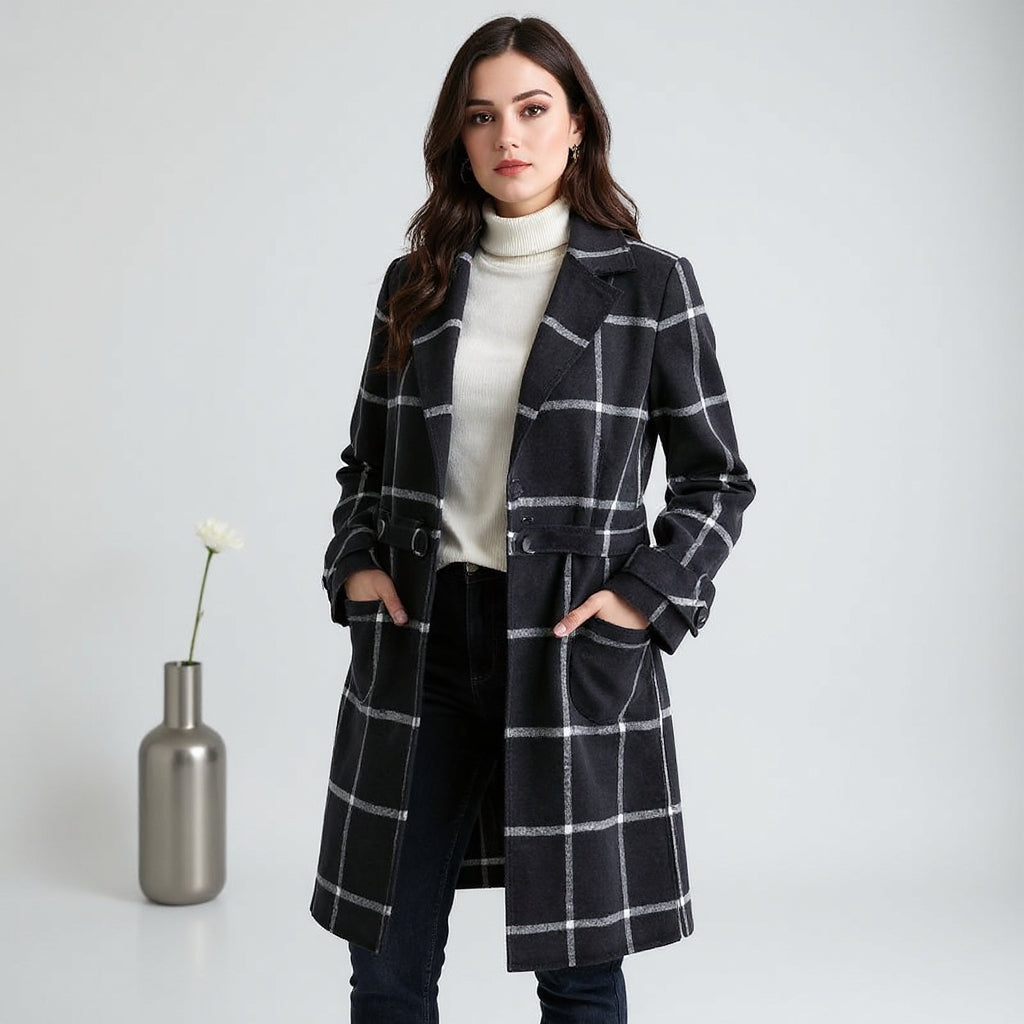 Claudia™ – Cappotto Sartoriale in Lana a Quadri