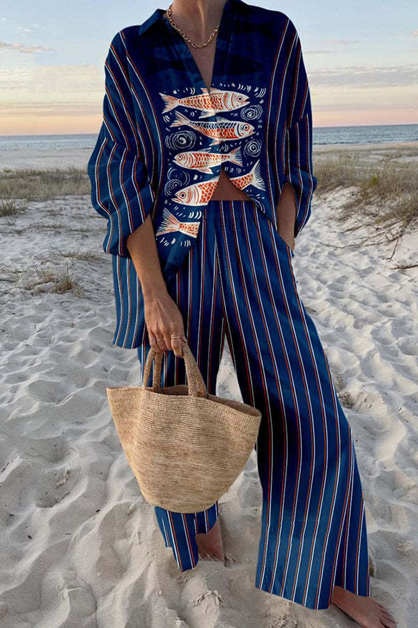 Zairine™ | Set di lino con stampa Koi blu